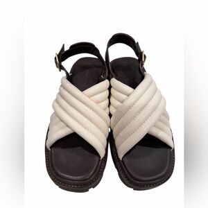 Tory Burch Lug Sole Sandals | Brown & White Leather | Chic + Comfortable Sz 6